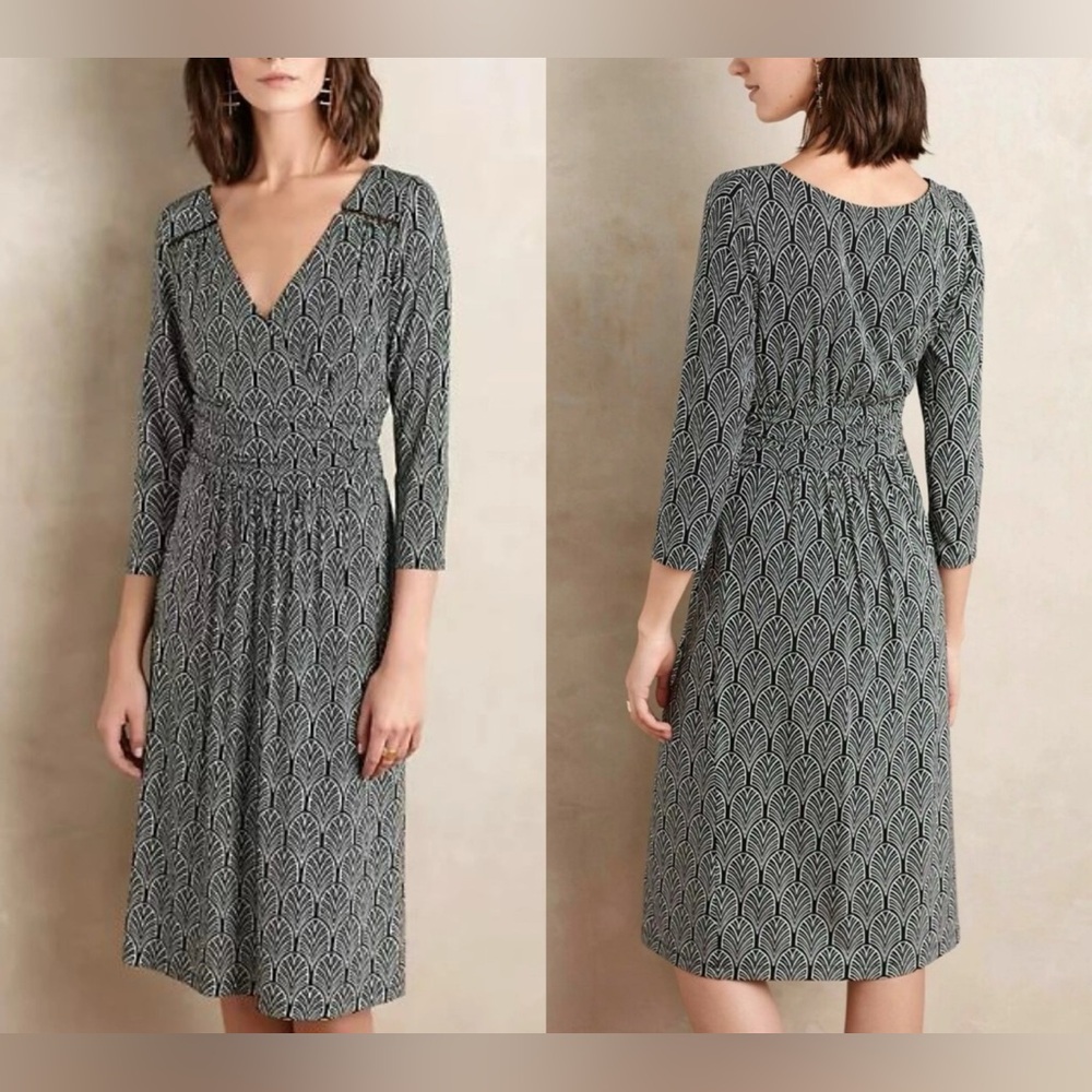 Anthropologie Maeve Galena Faux Wrap Dress Black White Size Small